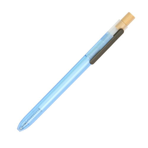 BOLIGRAFO FABRICADO EN PLASTICO CON CLIP METALICO Y BOTON DE BAMBU Miniatura