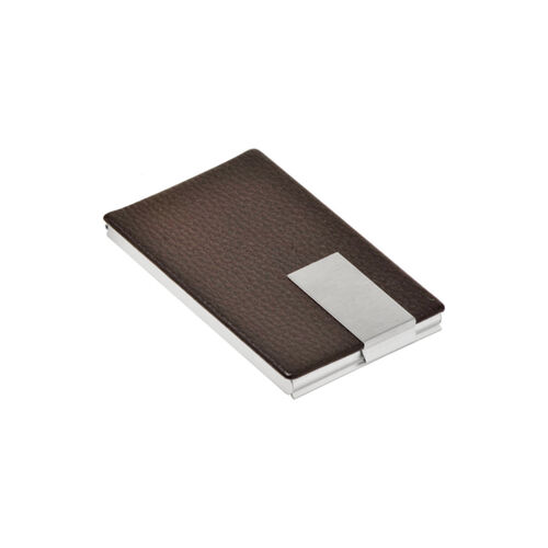 PORTA TARJETAS DE PIEL CON METAL COLOR CAFE Miniatura