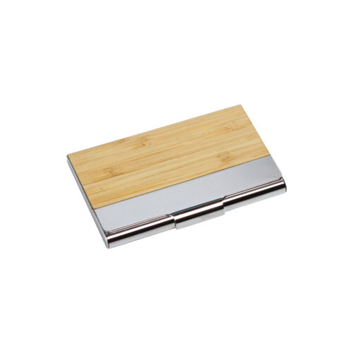 PORTA TARJETAS CON CUBIERTA DE BAMBOO CON METAL Miniatura