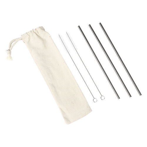 SET DE 3 POPOTES METALICOS Y 2 CEPILLOS LIMPIADORES CON BOLSA INDIVIDUAL DE TELA. Miniatura