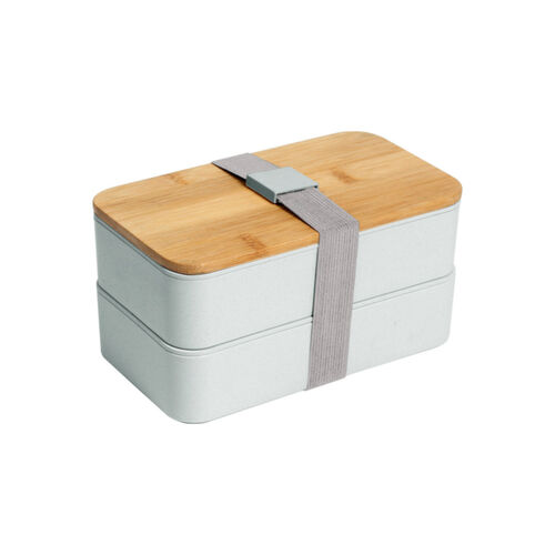 CONTENEDOR DE ALIMENTOS CON DOS COMPARTIMENTOS FABRICADO EN FIBRA DE TRIGO Y TAPA DE BAMBOO Miniatura