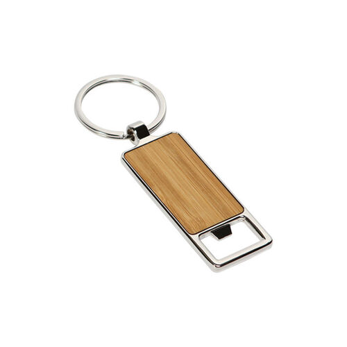 LLAVERO RECTANGULAR CON DESTAPADOR Y PLACA DE BAMBOO Miniatura