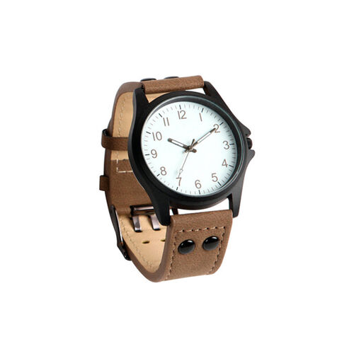 RELOJ DE PULSO UNISEX CON CAJA METALICA CORREA EN SEMIPIEL COLOR CAFE Miniatura