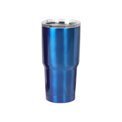 TERMO DE ACERO INOXIDABLE DOBLE PARED CON TAPA DE PLASTICO COLOR AZUL Miniatura
