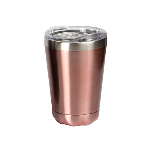 VASO DE ACERO INOXIDABLE DOBLE PARED CON TAPA DE PLASTICO CAPACIDAD 9 OZ. COLOR DORADO Miniatura