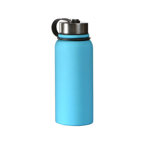 TERMO DE ACERO INOXIDABLE DOBLE PARED CON CUBIERTA AISLANTE DE PLASTICO DE 800 ML COLOR AZUL Miniatura