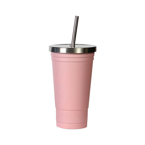 VASO FABRICADO EN ACERO INOXIDABLE EN DOBLE PARED CON POPOTE CAPACIDAD 17OZ. COLOR ROSA Miniatura