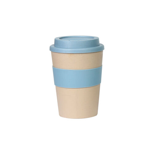 VASO DOBLE PARED FABRICADO EN FIBRA DE BAMBOO Y POLIPROPILENO CON MANGA DE SILICON 12 OZ. COLOR AZUL Miniatura